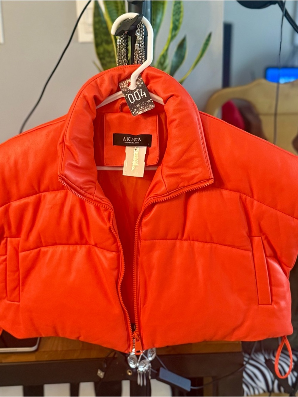 AKIRA Bright Orange Cropped Puffer Jacket